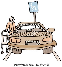 An image of a disabled man using a handicap parking space.