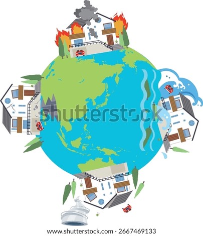 An image of a disaster such as a fire, tsunami, tornado, or earthquake occurring somewhere in the world