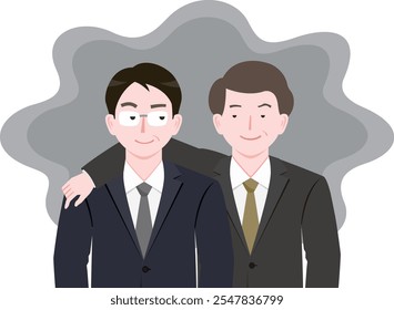 Image of a dishonest business person or a businessman with a dishonest business practice standing with his arm around his shoulders_Image of a black company or bad organization