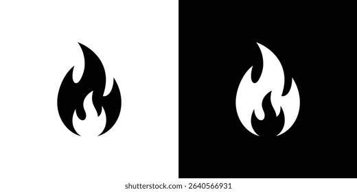 An image displaying two symmetrical flame icons. The left flame is black on a white background, while the right is white on black, creating contrasting aesthetics.