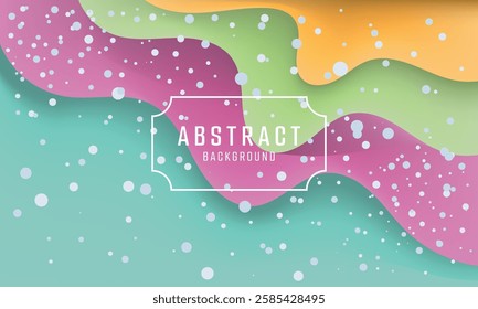 The image displays an abstract background featuring pastel-colored wavy shapes and scattered dots.