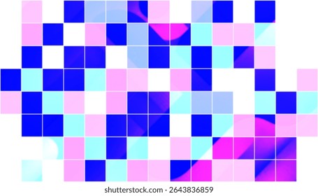 The image displays an abstract geometric background composed of a grid of squares. The squares exhibit a color palette gradient 