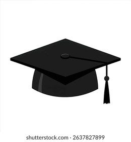 
The image displays a black graduation cap, also known as a mortarboard, set against a plain white background