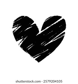 The image displays a black heart shape with a grunge or textured style created with brushstrokes.