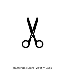 Image displays black, open scissors with round handles isolated against a plain white background. The scissors' blades are slightly ajar, showcasing their sharp cutting edges.