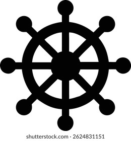 A imagem mostra uma roda de navio preta e arrojada com um design resistente, representando a navegação marítima, viagens marítimas e a cultura marítima histórica.