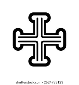 The image displays a bold, black templar cross with rounded ends against a transparent backdrop, rendered as a clean, vector icon. Its symmetrical design makes it versatile.