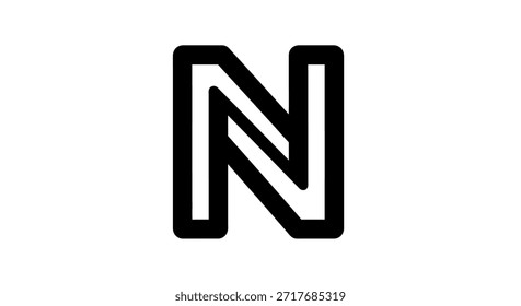 La Imagen muestra una letra N en negrita, delineada en negro contra un fondo blanco. Su diseño minimalista le da un aspecto moderno y limpio, lo que lo hace versátil para el diseño de logotipos y fines de marca.