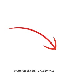 Das Bild zeigt eine digitale Grafik mit einem roten Pfeil. Der Pfeil beginnt am oberen linken Teil des Rahmens, kurvt sich in einem glatten Bogen nach unten und endet in einem Punkt, der nach unten rechts gerichtet ist. Der Stil ähnelt einer einfachen, dicken, handgezeichneten Linie. Der Hintergrund ist einfarbig weiß, sodass der rote Pfeil deutlich hervortritt. Dieser Symboltyp wird häufig verwendet, um Konzepte wie Wertverlust, Abwärtstrend oder den visuellen Fluss in einem Dokument oder einer Präsentation zu symbolisieren. Die rote Farbe deutet auf Aufmerksamkeit oder Wichtigkeit hin.