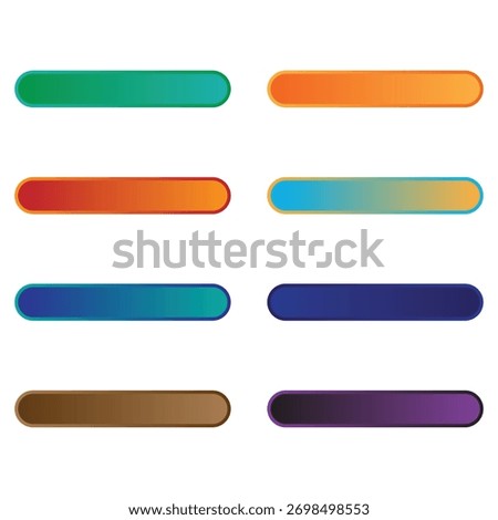 Image displays eight distinct rounded rectangle shapes showcasing varied colors and gradient effects, reminiscent of button or banner styles, set against a clean transparent backdrop.