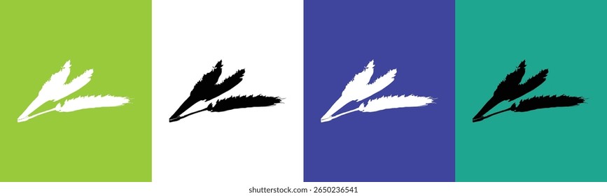 The image displays four vertical blocks of color: lime green, white, royal blue, and teal. Each block features a silhouette of wheat stalks. 