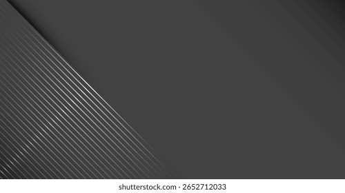A imagem exibe um gradiente de tons de cinza escuro, complementado por uma sequência de linhas finas e radiantes de prata que criam um contraste moderno e elegante no lado esquerdo do quadro