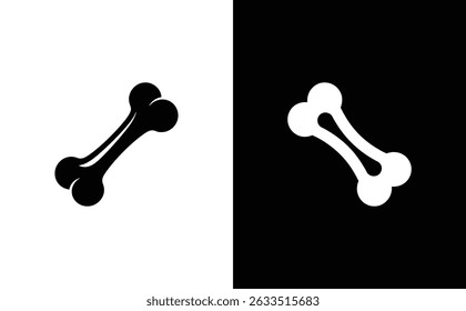 Image displays isolated bones icon on white and black background. Shows dog treat and veterinary symbol. Simple bone design element for projects.