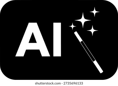 A imagem exibe as letras AI em uma fonte branca e em negrito contra um fundo preto. Uma varinha mágica com estrelas na ponta está posicionada à direita das letras, sugerindo um tema mágico ou encantador. O design é simples, mas impressionante, com um foco claro nas letras AI e na varinha caprichada.