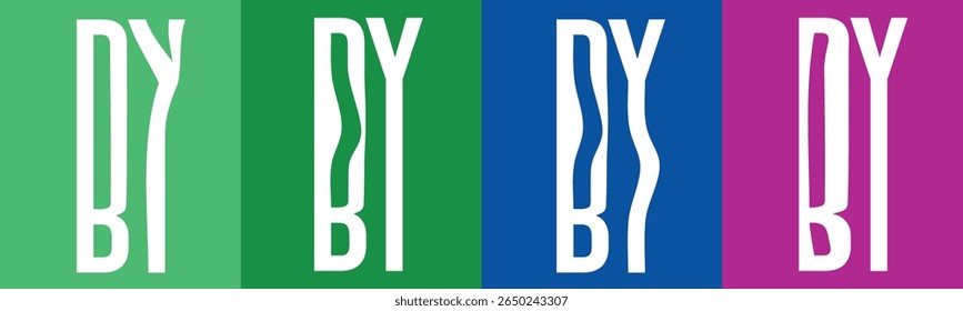 The image displays the letters BY in white against four distinct colored vertical panels. 