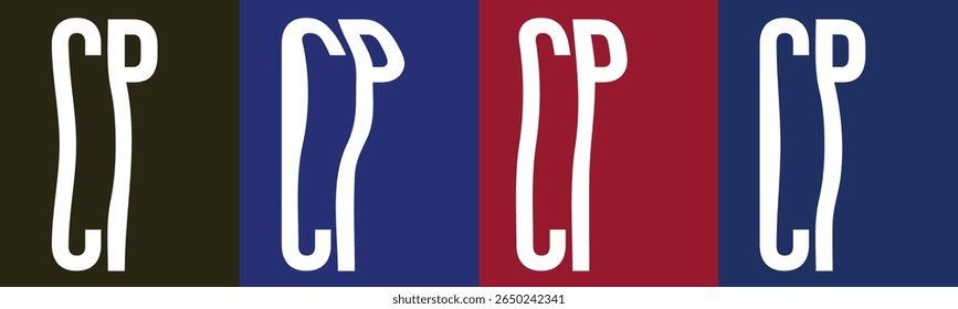 The image displays the letters CP in white against four distinct vertical panels.