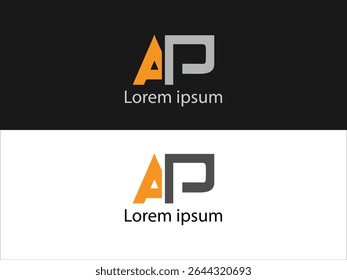 A imagem mostra um design de logotipo com as letras AP A letra A está em laranja e a letra P em cinza O logotipo é apresentado em ambos os fundos preto e branco 