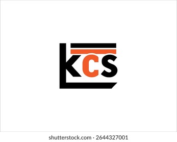 The image displays a logo design featuring the letters KCS The letters are set within a black square shape with a horizontal orange bar above the letters K and C 