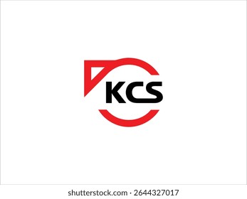 The image displays a logo design featuring the initials KCS in bold black uppercase lettering within a partially segmented red circle 