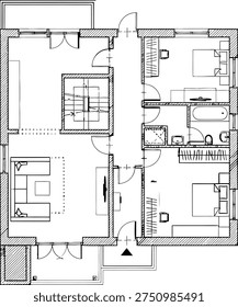 The image displays a low-resolution, black and white architectural drawing of a floor plan. It features various rooms, corridors, and doorways, but details are difficult to discern due to the image's poor quality.