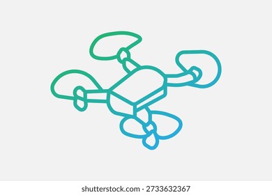 The image displays a minimalist, isometric vector illustration of a quadcopter drone.