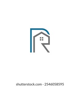 The image displays a minimalist logo design featuring the letter R incorporated into a house shape