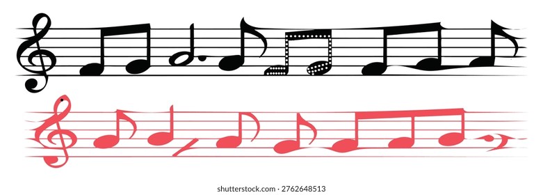 The image displays musical notation with staff lines, notes, a treble clef, and a second, distorted musical fragment below.