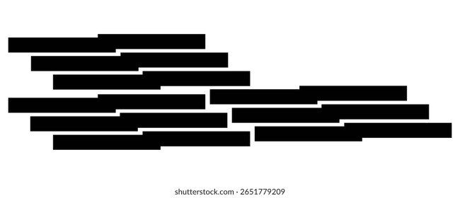 A imagem exibe um padrão de formas retangulares pretas sólidas organizadas em várias linhas escalonadas em um plano de fundo branco. 
