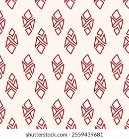 The image displays a repeating geometric pattern of red shapes on a white background. The shapes resemble abstract diamonds and are arranged in a diagonal grid, creating a visually appealing