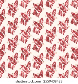 The image displays a repeating pattern of red leaves on a light background. Each leaf is composed of smaller, intricate leaf shapes, creating a detailed and cohesive design.