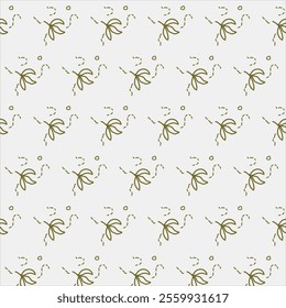 The image displays a repeating pattern of stylized floral designs in a light olive green color on a white background. The pattern consists of abstract flowers with swirling stems and small decorative 