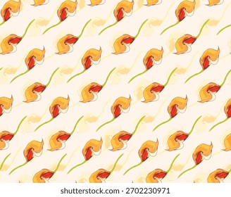The image displays a seamless floral pattern featuring yellow-orange and red flowers