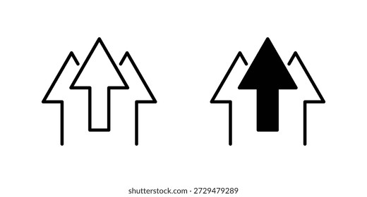 La Imagen muestra un conjunto de tres flechas apuntando hacia arriba sobre un fondo blanco. La flecha central es de color negro sólido, mientras que las dos flechas laterales están delineadas en negro. Esta composición representa visualmente el crecimiento, el progreso o una tendencia al alza.