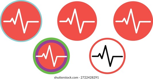 A imagem exibe várias formas ovais vermelhas, cada uma contendo uma linha branca de pulsação. Os batimentos cardíacos representam sinais vitais, transmitindo um tema de saúde médica e monitoramento cardiológico.