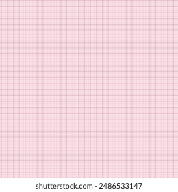 The image displays a simple, pink plaid pattern. The grid consists of evenly spaced thin red lines intersecting vertically and horizontally on a light pink background, creating small, uniform squares.