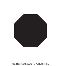 The image displays a solid black octagonal shape centered against a plain white background. The shape has smooth, well-defined edges and a uniform fill, creating a minimalist and modern appearance wit.