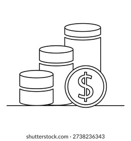 The image displays three cylindrical data storage units stacked in ascending size with a coin featuring a dollar sign placed beside them