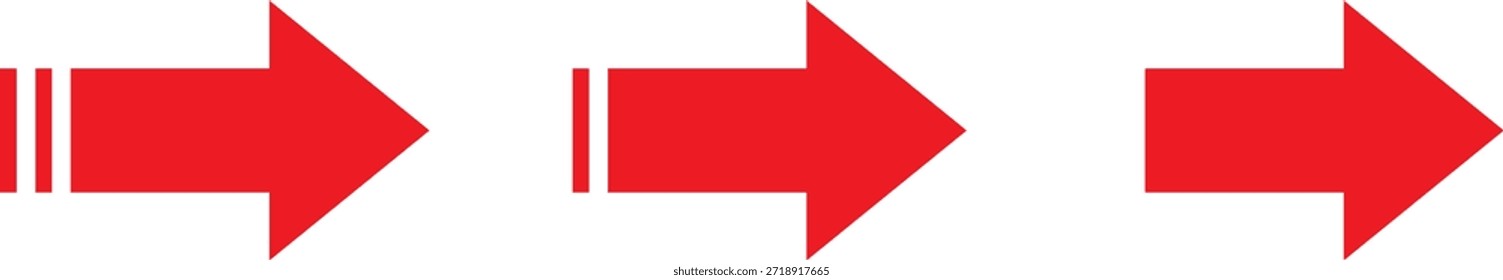 La Imagen muestra tres flechas rojas, cada una apuntando a la derecha. Las flechas están alineadas horizontalmente, con la primera flecha que tiene tres líneas de Vertical en su lado izquierdo. Las flechas son simples y audaces, con un color rojo sólido.