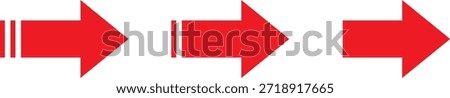The image displays three red arrows, each pointing to the right. The arrows are aligned horizontally, with the first arrow having three vertical lines on its left side. The arrows are simple and bold, with a solid red color.
