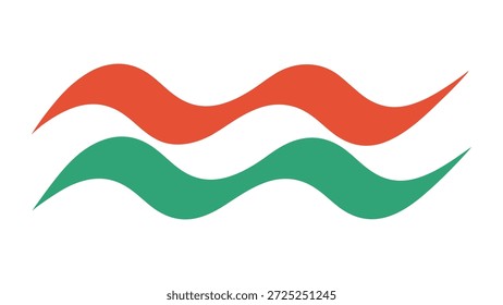 A imagem exibe duas linhas onduladas abstratas, uma acima da outra. A linha de cima é colorida em um vermelho vibrante, e a linha de baixo é em um verde profundo. Ambas as linhas são renderizadas de uma maneira suave e fluente, criando uma sensação de movimento suave. O fundo é branco puro, o que faz com que as cores das linhas se destaquem proeminentemente.