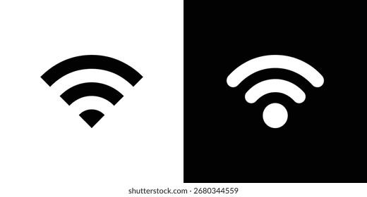 La Imagen muestra dos iconos wifi contrastantes, uno negro sobre blanco y el otro blanco sobre negro, cada uno con un símbolo de conexión inalámbrica minimalista.