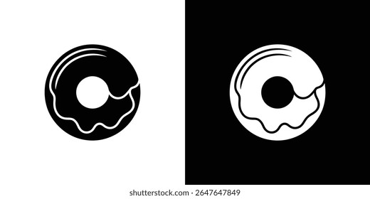 The image displays two donut icons, offering contrasting presentations a black donut with white glaze depicted against a white background, and a white donut with black glaze against a black background