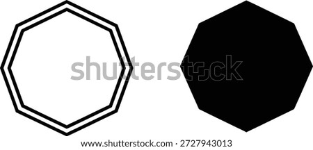 The image displays two heptagons. The left heptagon is white with a double black outline, while the right heptagon is filled solid black, set against a white background.