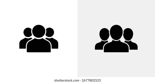 Image displays two identical black icons illustrating a group of people together. The left icon sits on a white background while the right is on light gray.