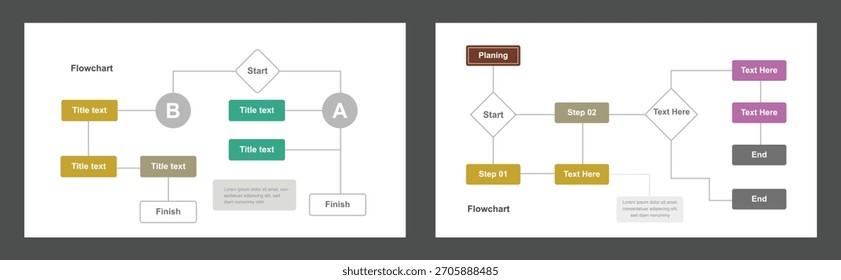 Image displays two infographic templates with start finish points and labeled steps to show business processes.