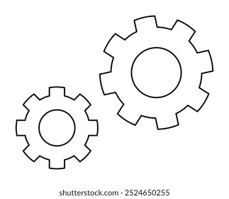 The image displays two simple mechanical gears, a smaller and a larger one, symbolizing teamwork, collaboration, engineering, and machinery. It could relate to mechanics, teamwork, and systems.