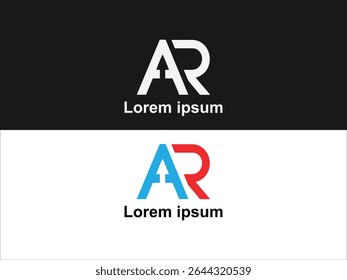 The image displays two variations of an AR logo design The first version features white letters A and R on a black background 