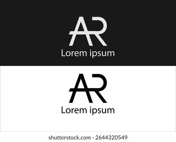 The image displays two variations of a logo design featuring the letters AR The letters are designed in a minimalist style with the letters interlocking