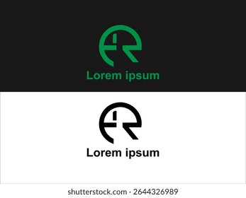 The image displays two variations of a logo design featuring the letters ER within a circular frame.