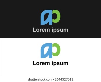 The image displays two versions of an abstract logo design featuring the letters AP The letters are stylized with a blue and green color scheme.